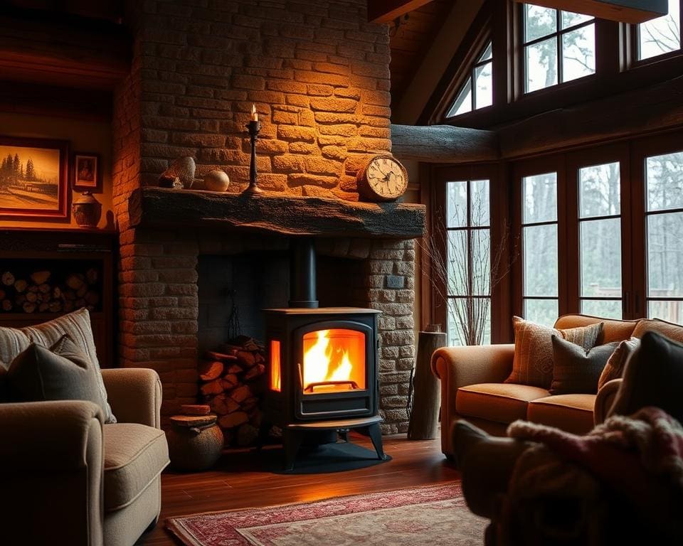 houtkachel en interieur